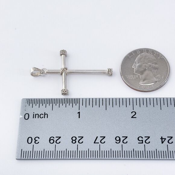 Vintage Sterling Silver 925 Rope Wrapped Cross Pendant - Picture 7 of 7